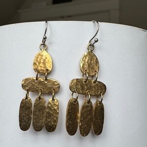 Hammered Gold Dangle Earrings — Textured Multi-Panel Design